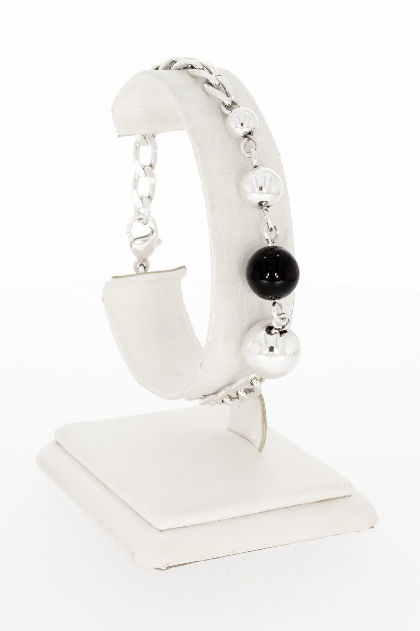 Zilveren gourmet armband dames (925) met onyx - 20 cm