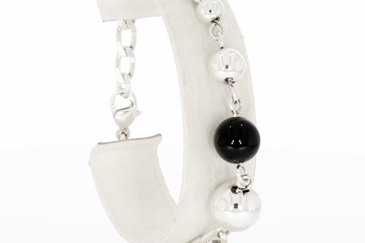 Zilveren gourmet armband dames (925) met onyx - 20 cm