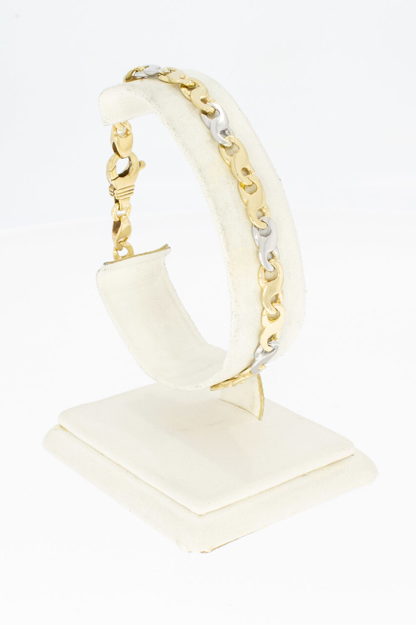 Gouden bicolor schakelarmband 14 karaat - 19,9 cm