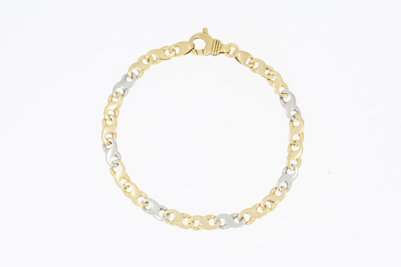 Gouden bicolor schakelarmband 14 karaat - 19,9 cm