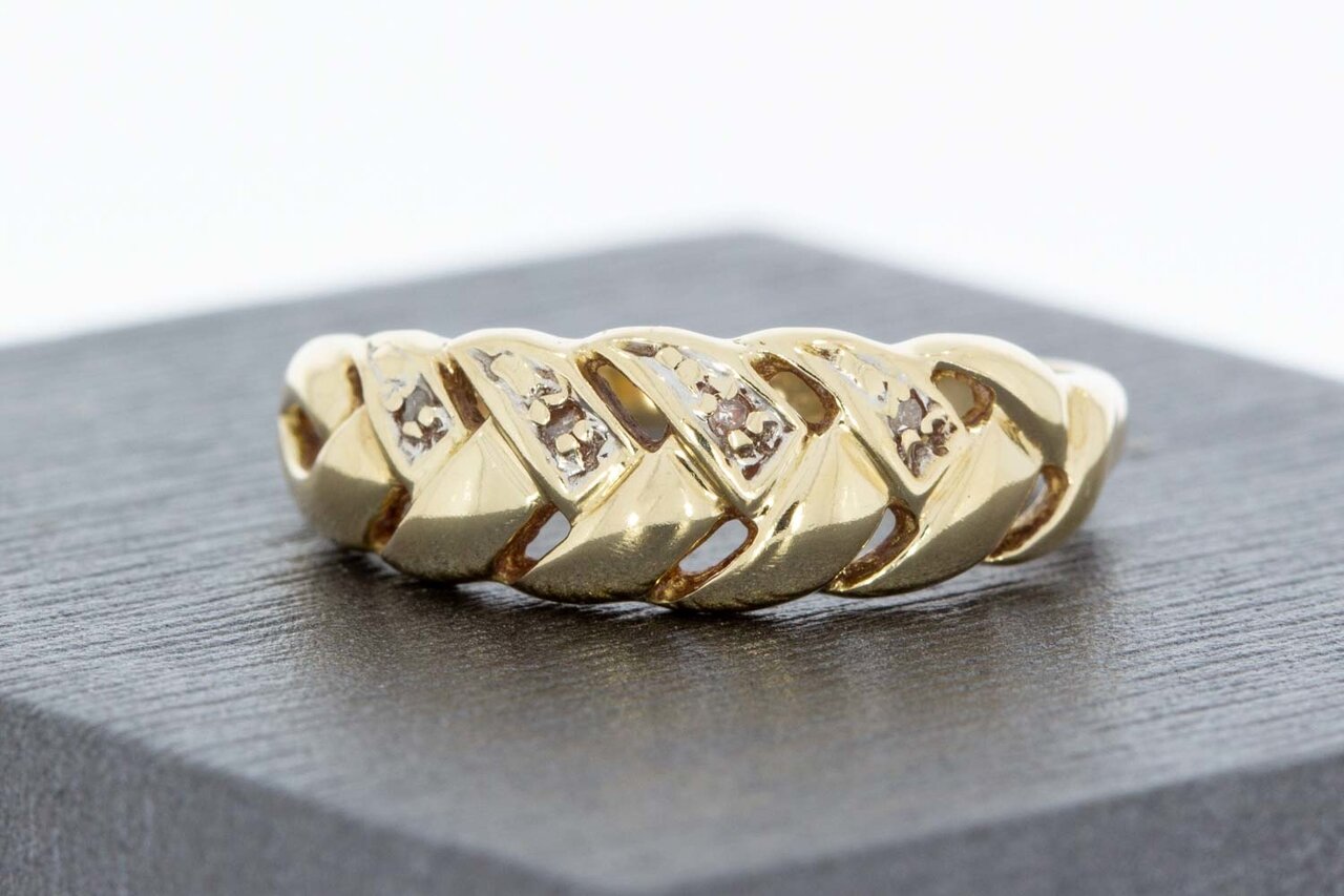 Gouden diamantring 14 karaat bicolor dames - 16,9 mm
