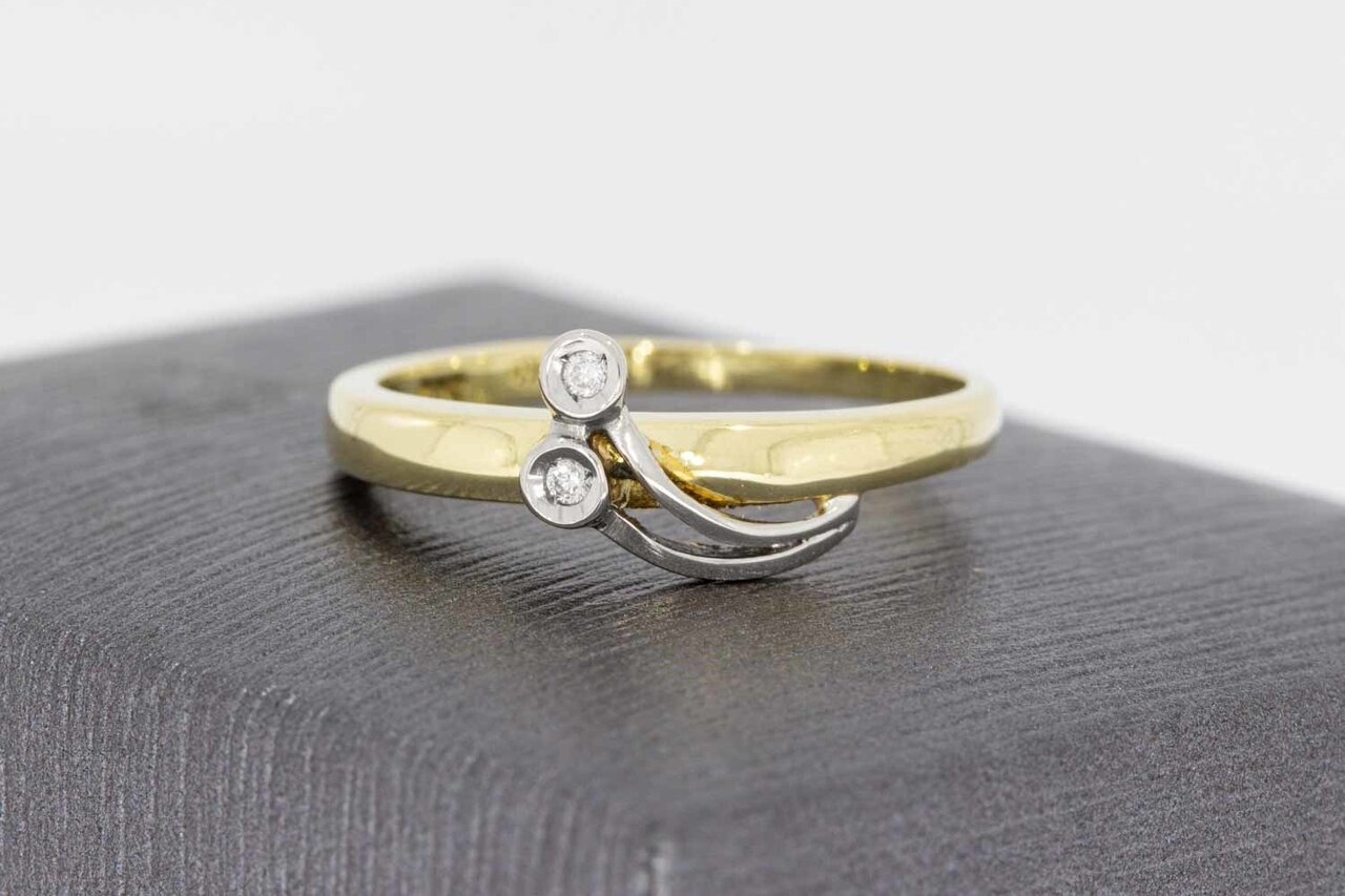 Gouden damesring 14 karaat bicolor met diamant - 17,9 mm