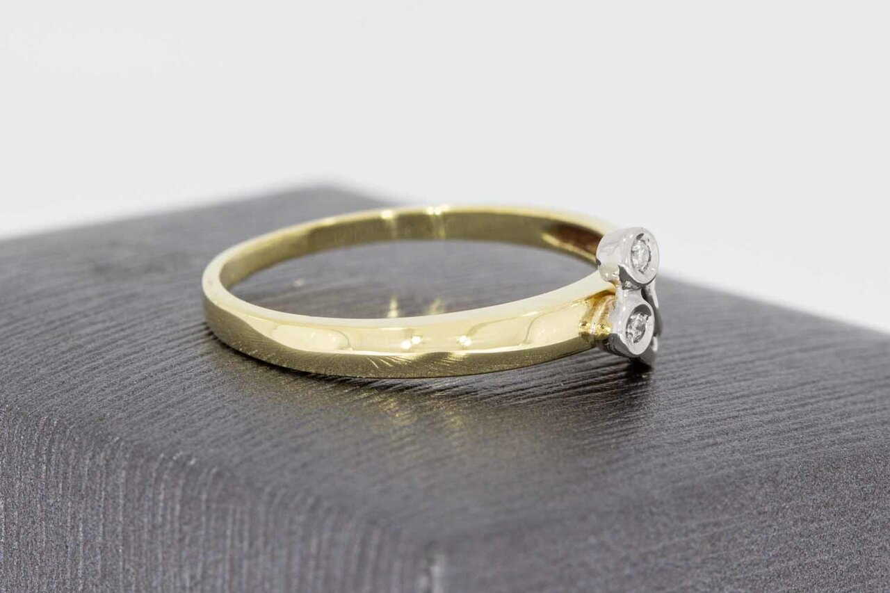 Gouden damesring 14 karaat bicolor met diamant - 17,9 mm