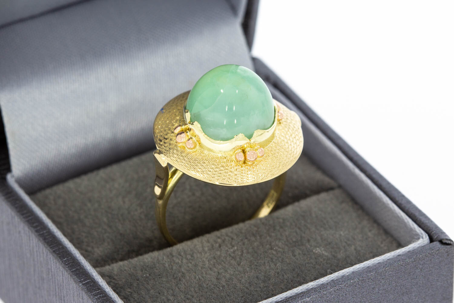 Gouden jade ring 14 karaat vintage - 17,3 mm