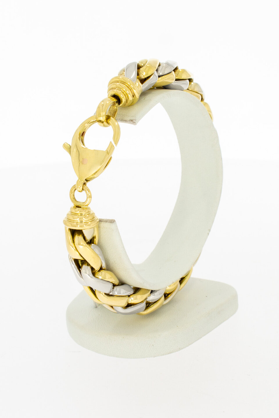 Bicolor gouden vossenstaart armband 18 karaat - 21,2 cm