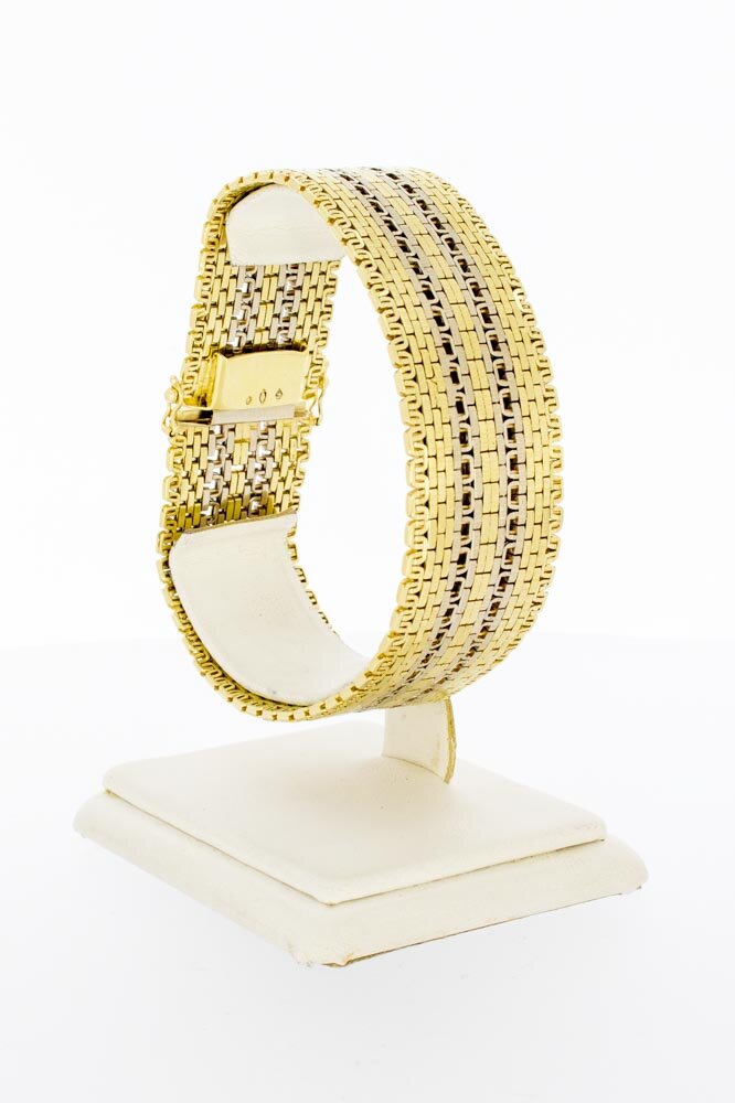 Vintage bicolor gouden gevlochten armband 14 karaat - 19,7 cm
