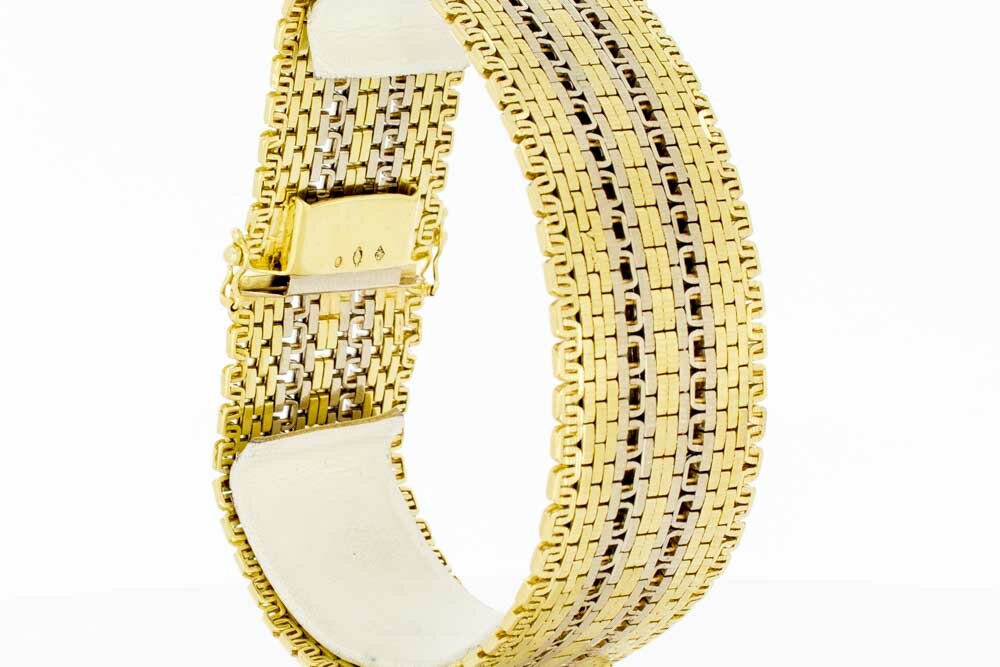 Vintage bicolor gouden gevlochten armband 14 karaat - 19,7 cm