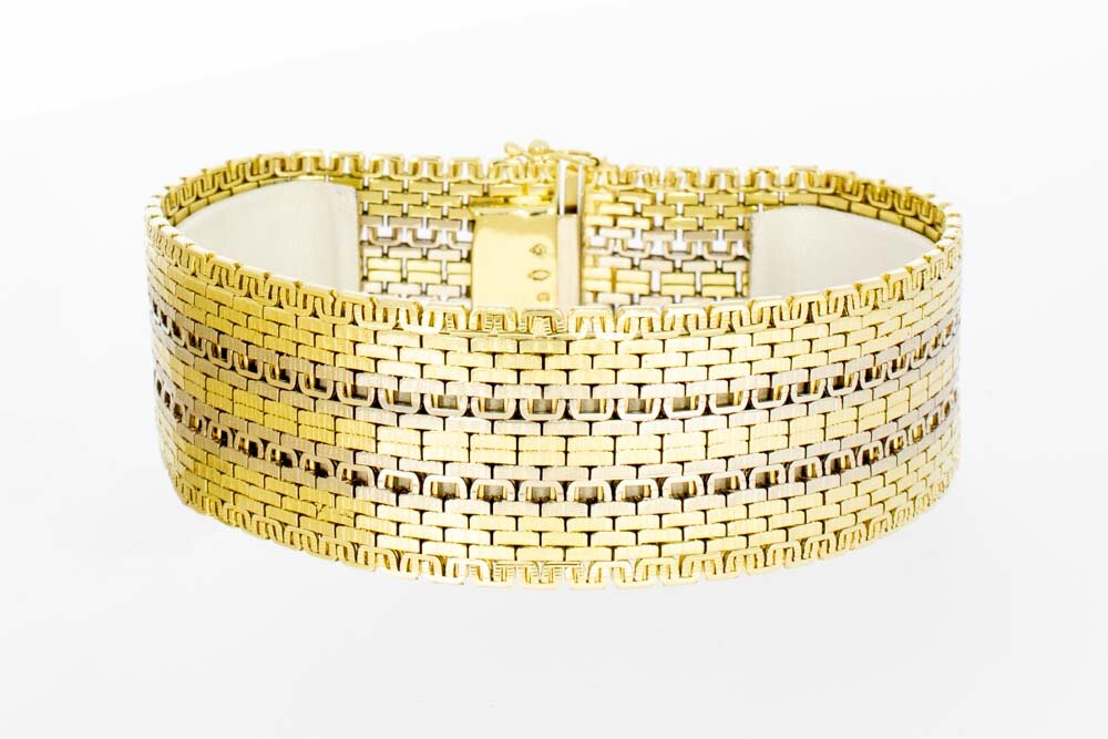 Vintage bicolor gouden gevlochten armband 14 karaat - 19,7 cm
