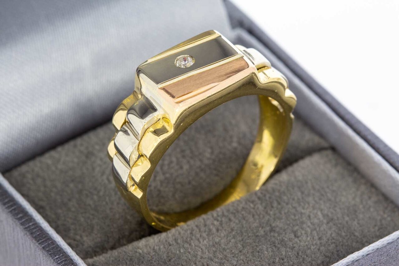 Tricolor gouden ring heren 18 karaat met saffier - 20,9 mm