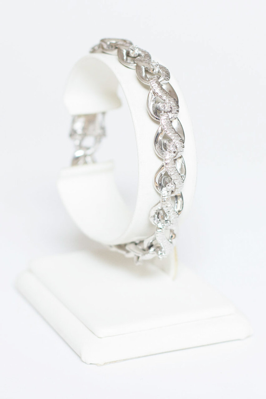 Witgouden gevlochten armband dames 18 karaat met diamant - 18,5 cm