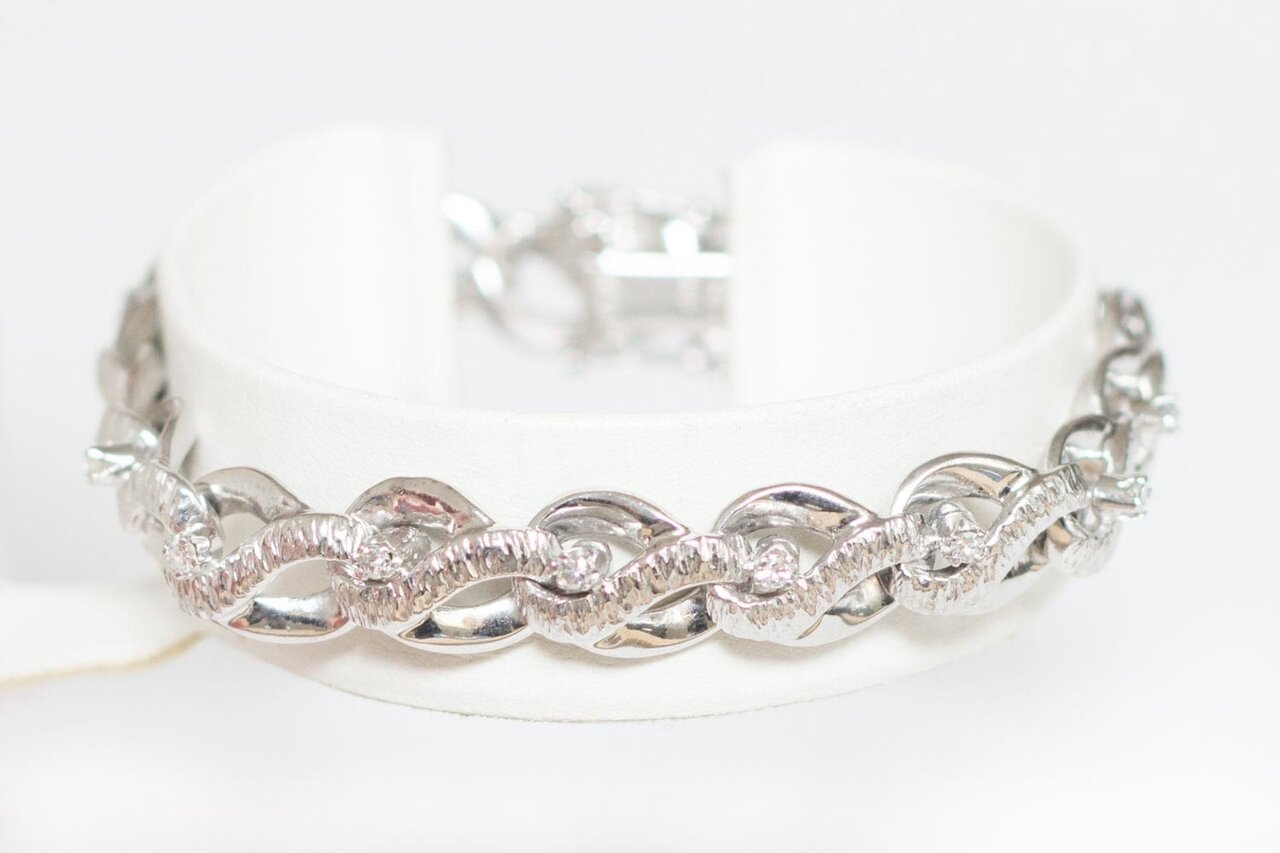 Witgouden gevlochten armband dames 18 karaat met diamant - 18,5 cm