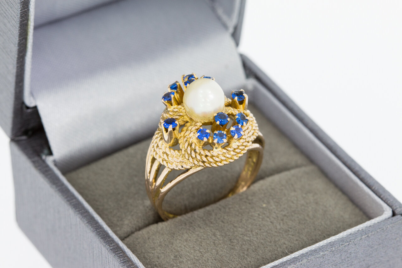 Vintage ros&eacute;gouden ring dames 18 karaat met saffier - 18 mm