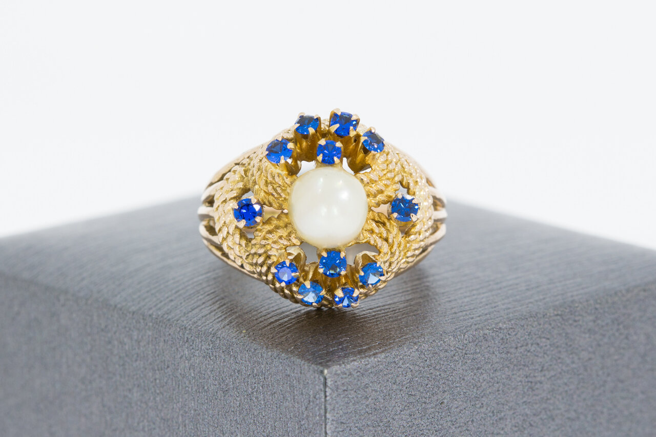 Vintage ros&eacute;gouden ring dames 18 karaat met saffier - 18 mm