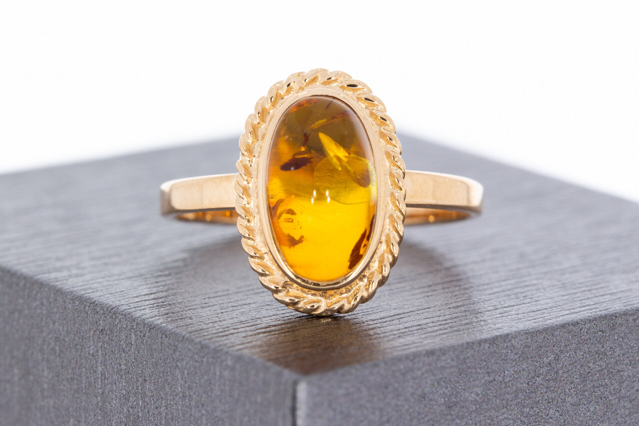 Ros&eacute;gouden barnsteen ring 14 karaat - 19 mm