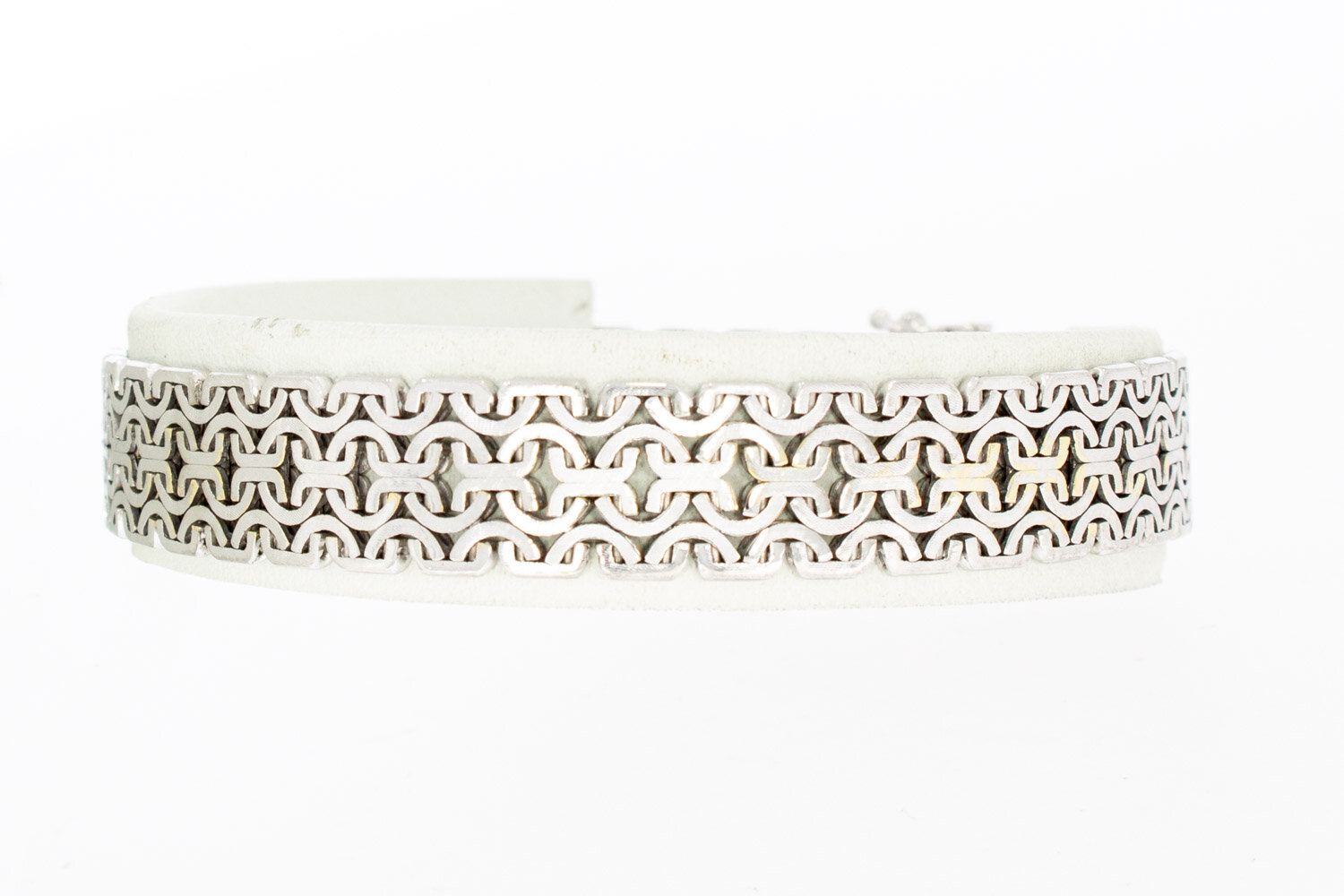 Vintage brede witgouden gevlochten armband 14 karaat - 19 cm