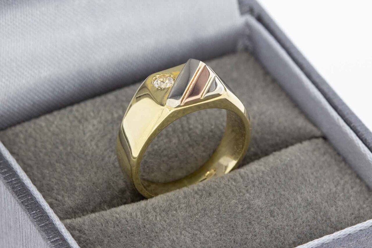 14 karaat gouden pinkring dames met zirkonia - 14,8 mm