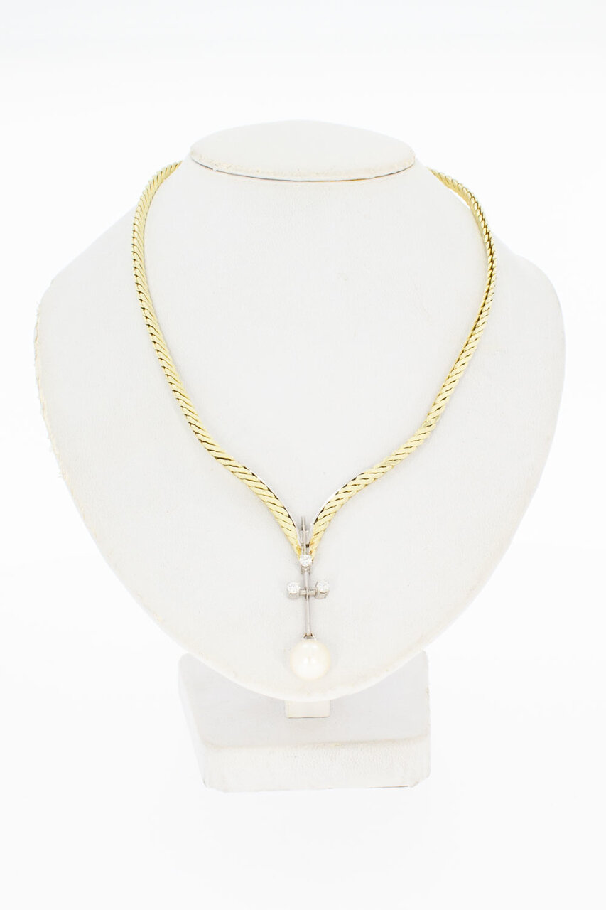 Bicolor gouden ketting dames 14 karaat met parel - 54 cm