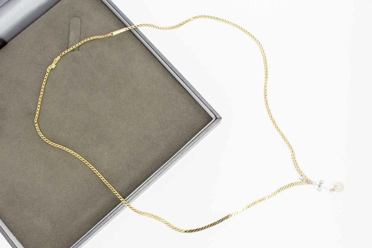 Bicolor gouden ketting dames 14 karaat met parel - 54 cm