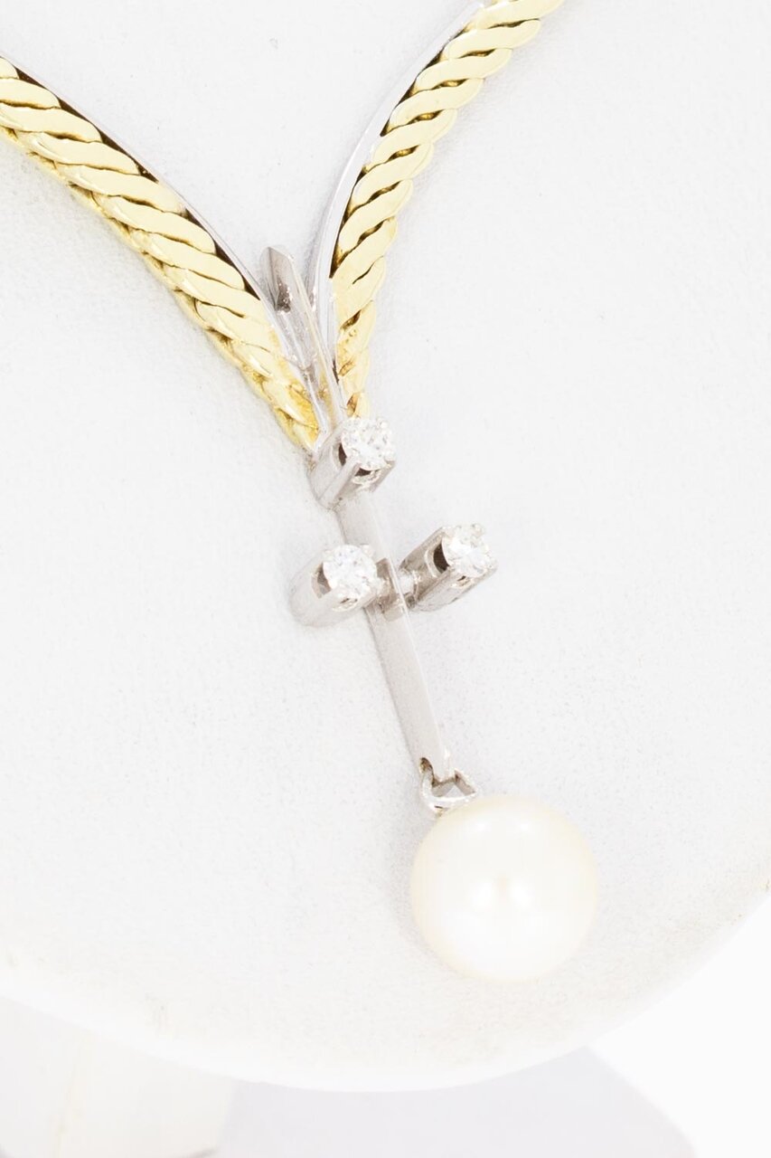 Bicolor gouden ketting dames 14 karaat met parel - 54 cm