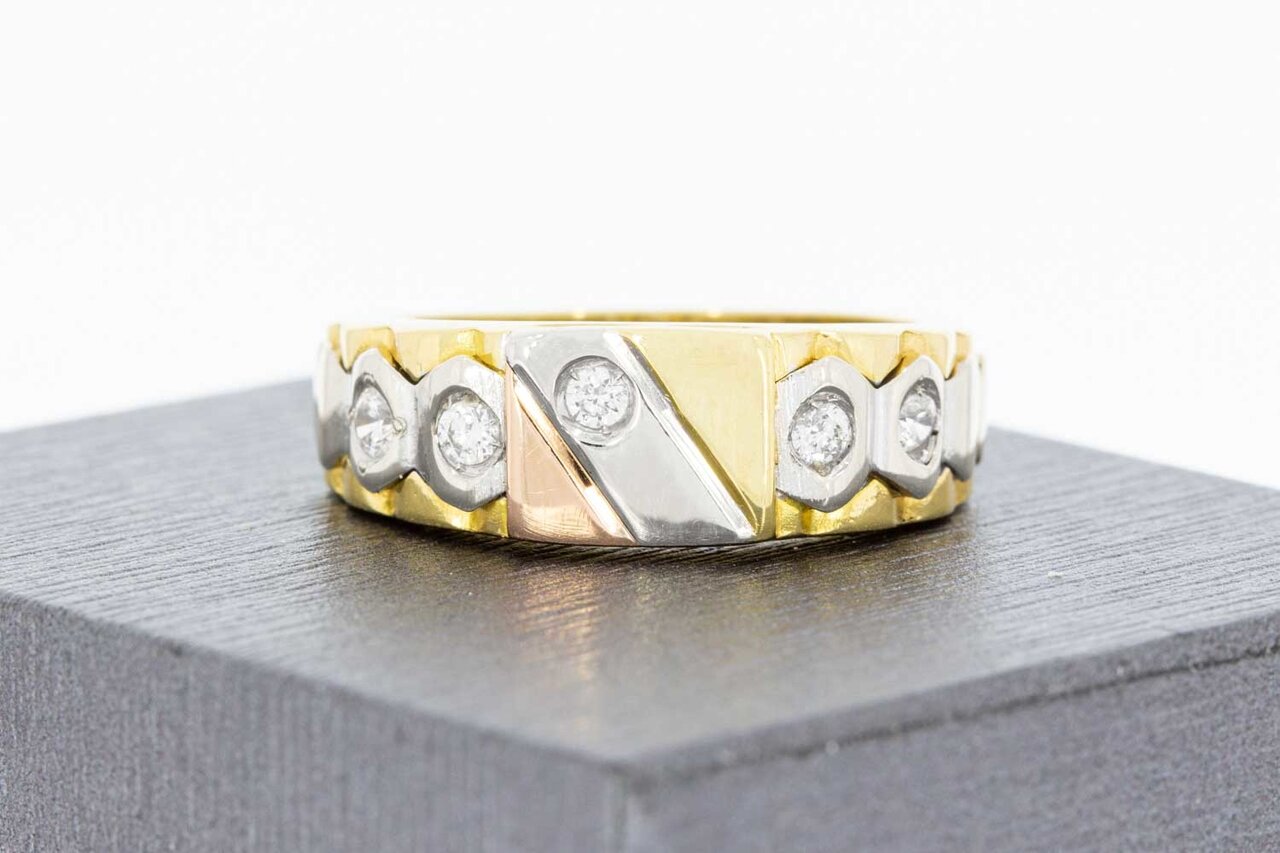 Tricolor statementring heren 18 karaat met zirkonia - 19,8 mm