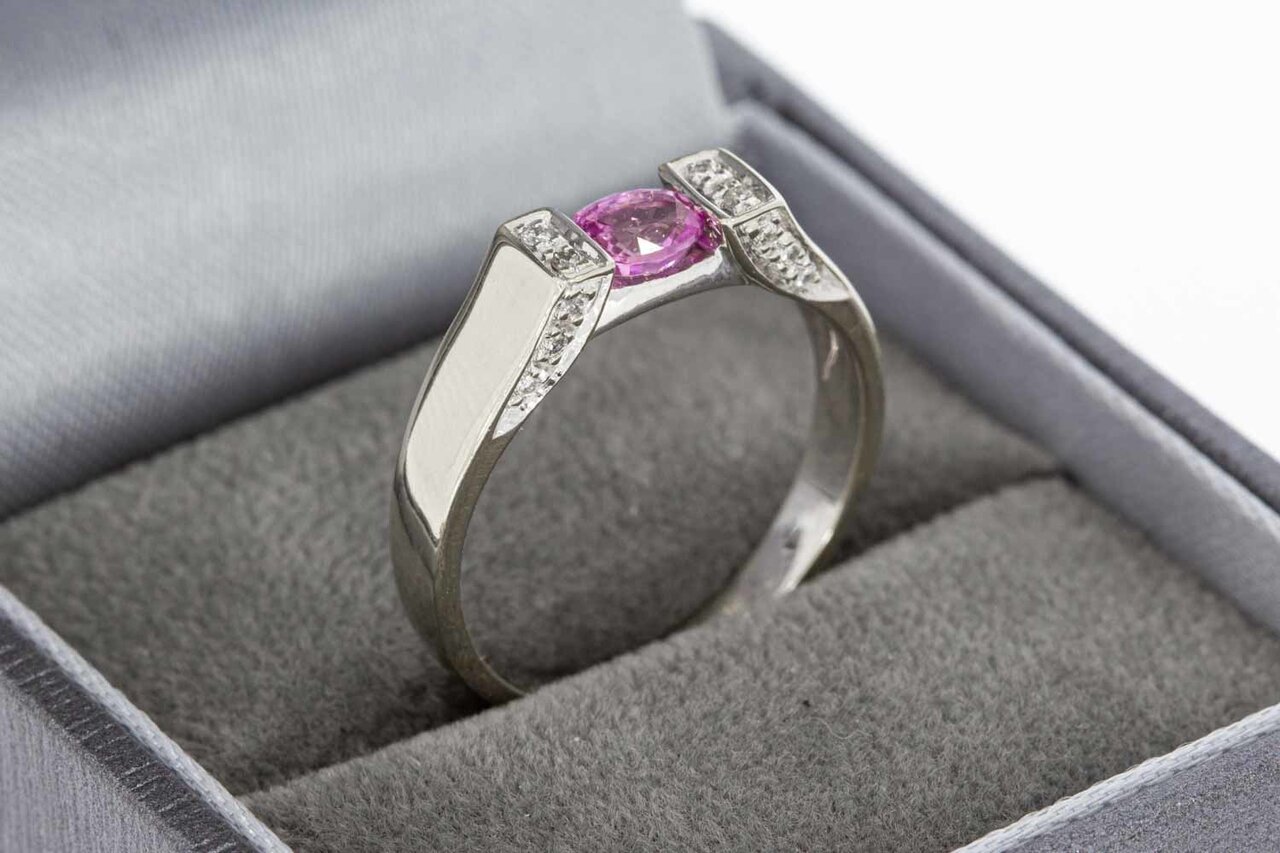 18K gouden diamantring met Robijn-17,6 mm