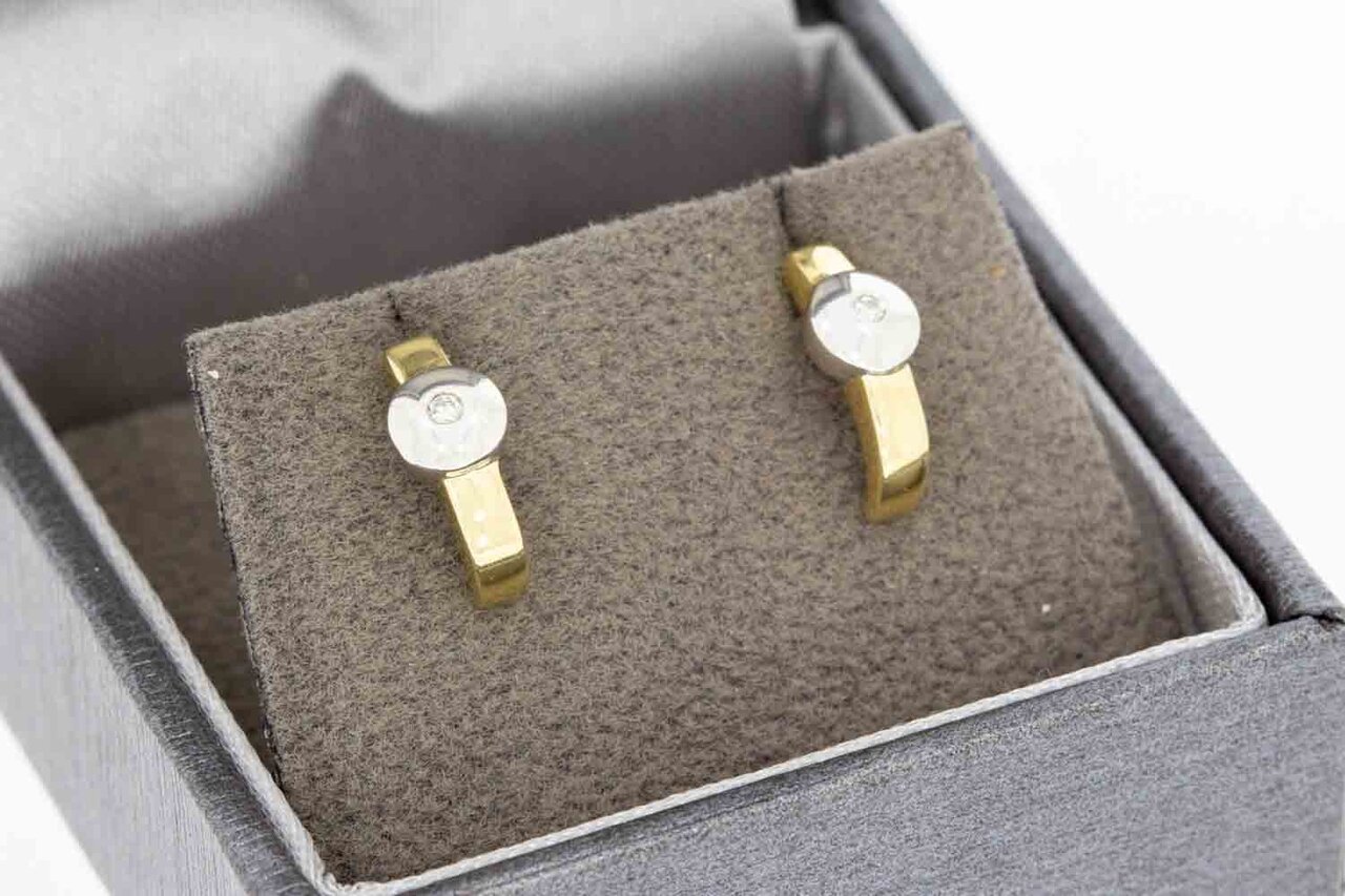 Bicolor gouden oorstekers dames 14 karaat met diamant (2,0 g) (art. 604161)