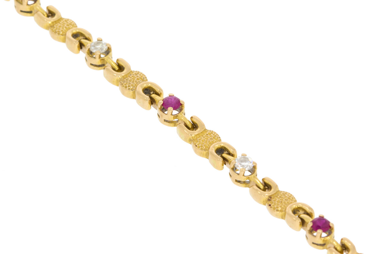 Gouden armband dames 18 karaat met saffier en robijn - 18 cm