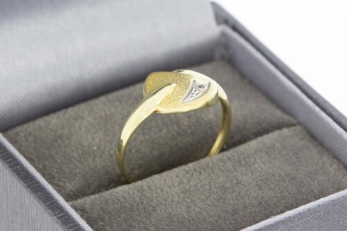 14 karaat bicolor gouden Fantasie ring met Diamant - 16,9 mm