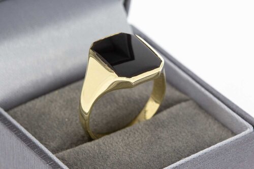 14 Karaat geel gouden Onyx Zegelring - 19,6 mm