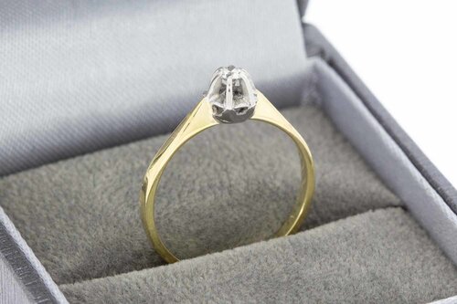 14 Karaat bicolor gouden Solitaire diamantring - 16,4 mm