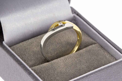 14 Karaat bicolor gouden ring met Diamant - 17,9 mm