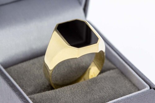 14 Karaat geel gouden Zegelring gezet met Onyx - 21,4 mm