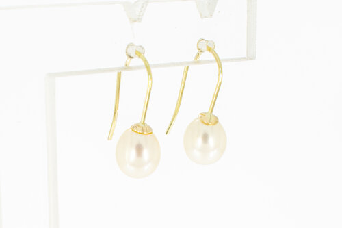 14 Karaat geelgouden Parel oorhangers