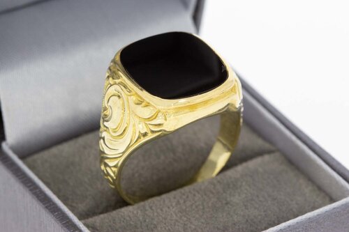 14 Karaat geel gouden Zegelring met Onyx - 21,6 mm