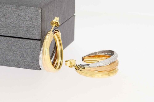Tricolor 14 Karaat brede gouden Creolen - 22,3 mm