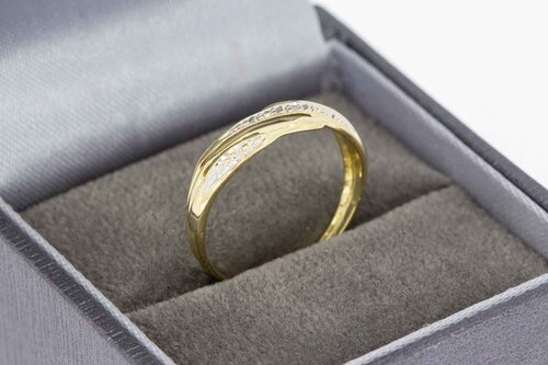 Bicolor gouden bandring dames 14 karaat met diamant - 17,5 mm