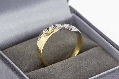 Bicolor gouden bandring dames 14 karaat met zirkonia - 17,8 mm