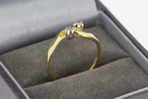 14 karaat bicolor gouden ring dames met diamant - 16,6 mm