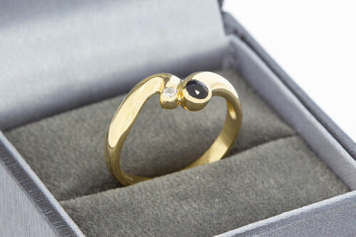 14 karaat damesring met Saffier - 18 mm