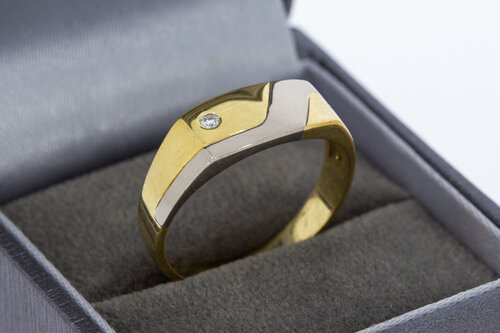 14 karaat bicolor gouden ring heren met diamant 0,04 crt - 20,2 mm