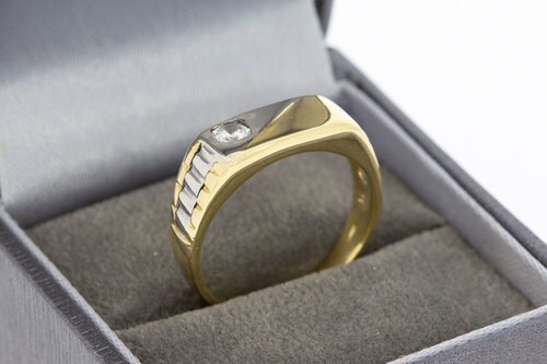 Bicolor gouden statementring heren 18 karaat met zirkonia - 18,8 mm