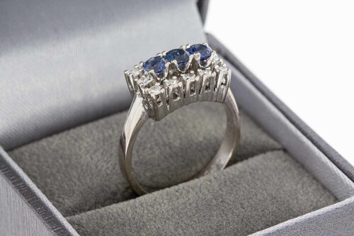 18 Karaat Diamant en Saffierring - 17,5 mm