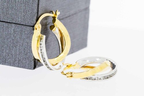 Bicolor gouden creolen dames 18 karaat met zirkonia - 1,7 cm