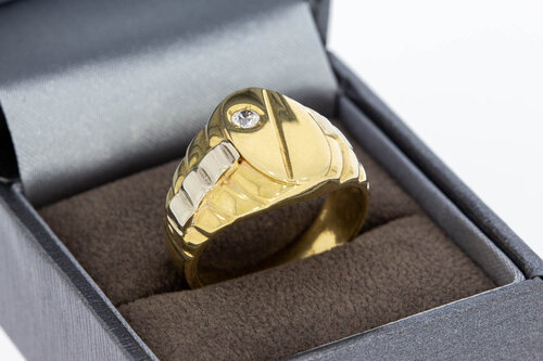 14 karaat brede gouden ring heren met zirkonia - 19,3 mm