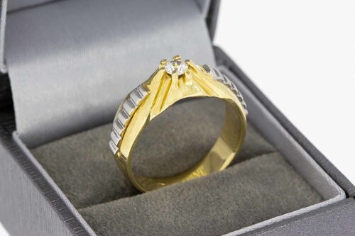 14 karaat bicolor gouden ring heren met zirkonia - 20 mm
