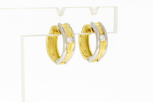14 karaat bicolor gouden creolen met diamant - 1,5 cm