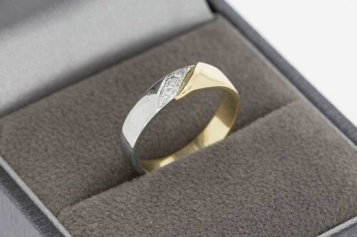 Bicolor gouden pinkring dames 14 karaat met diamant - 15,3 mm