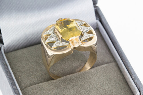 14 karaat bicolor gouden ring met citrien en diamant