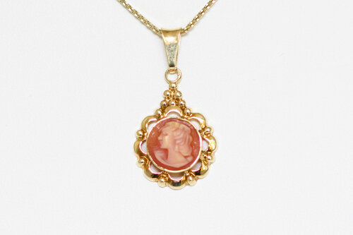 Vintage gouden camee hanger dames 14 karaat - 15 mm