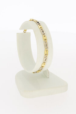 Bicolor gouden figaro armband dames 18 karaat - 16,5 cm